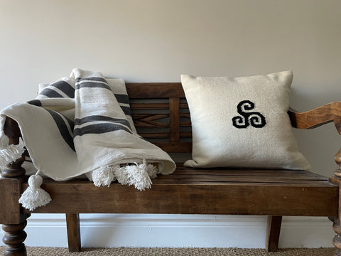 Moroccan Striped Pom Pom Blanket - Grey