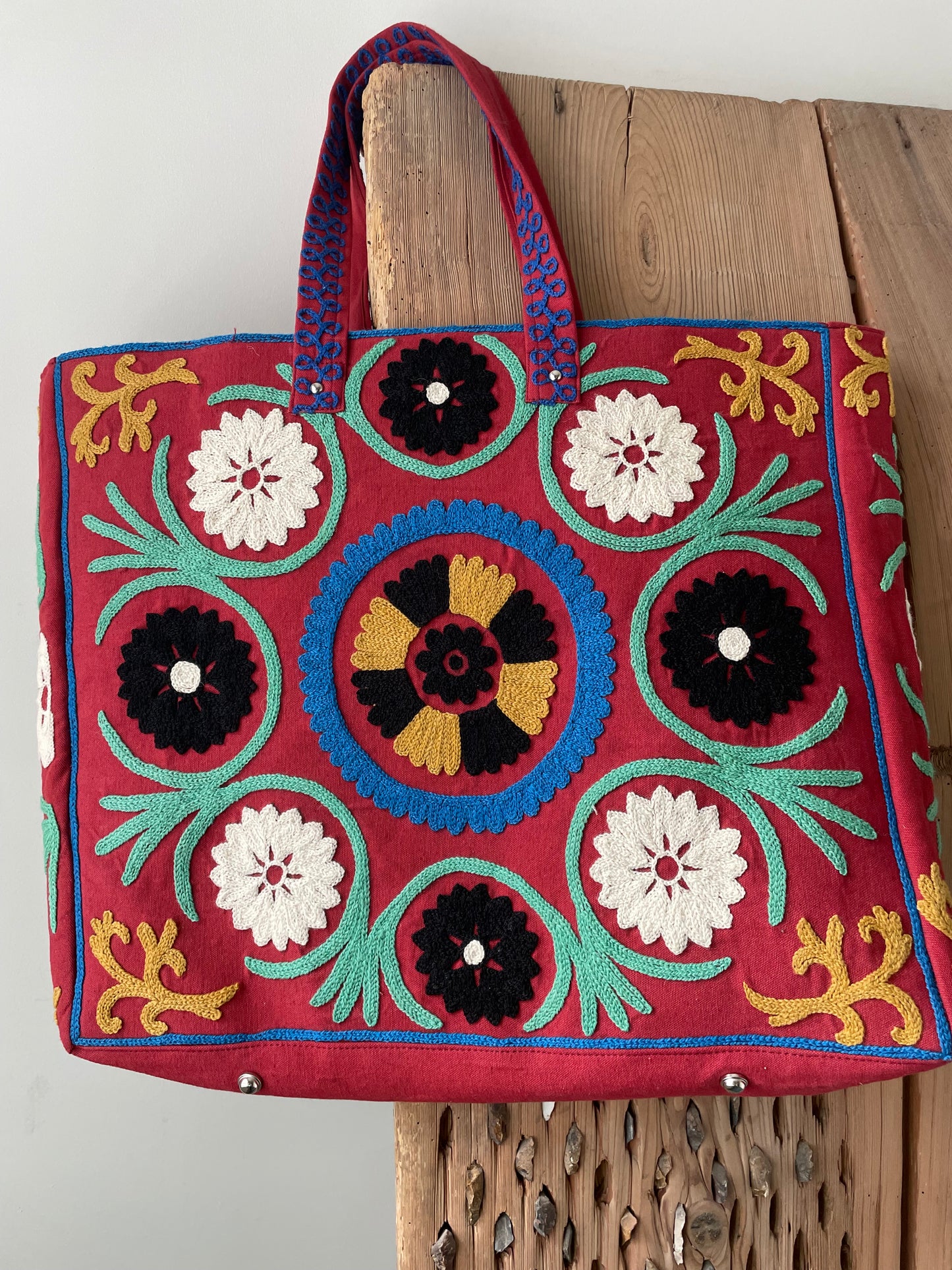 large hand embroidered tote bag
