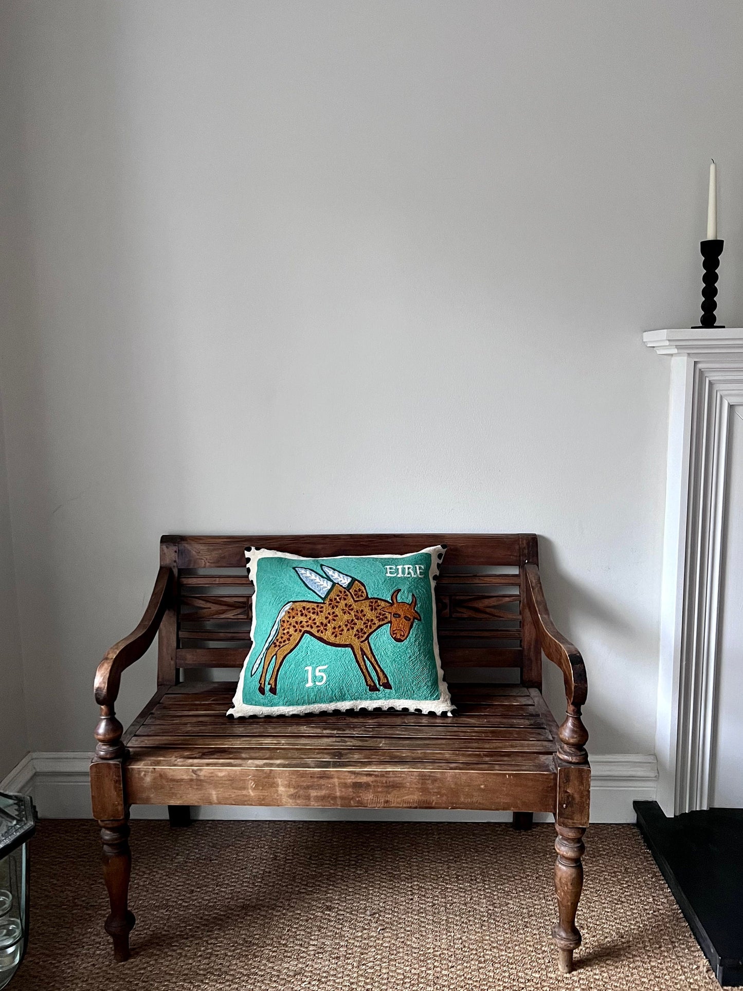 winged ox cushion cover (teal)
