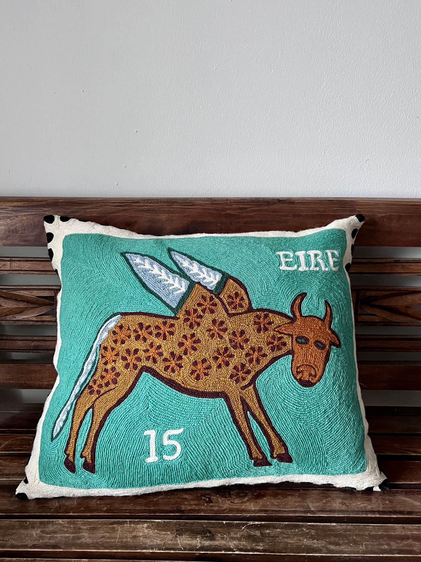winged ox cushion cover (teal)