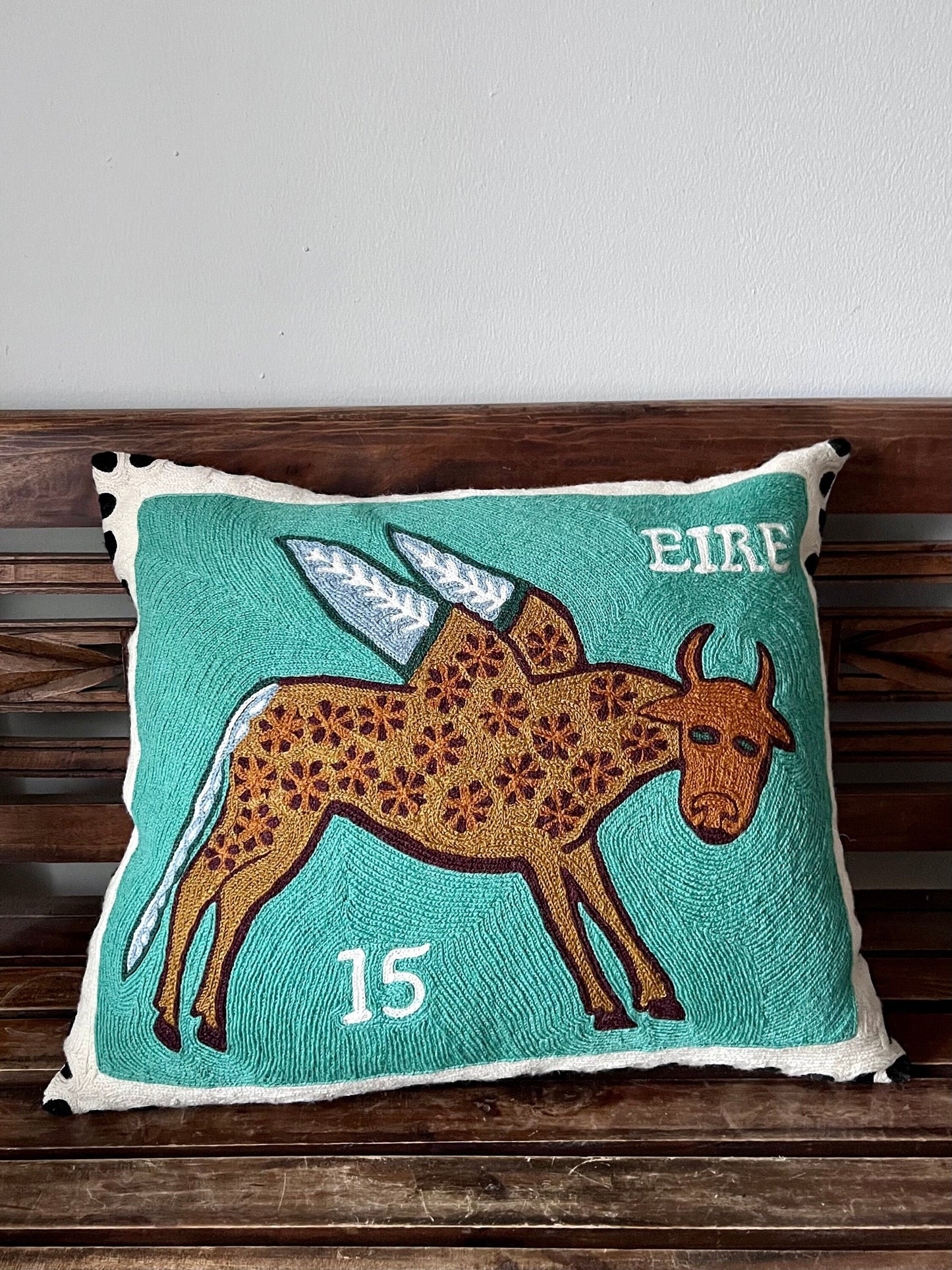 winged ox cushion cover (teal)