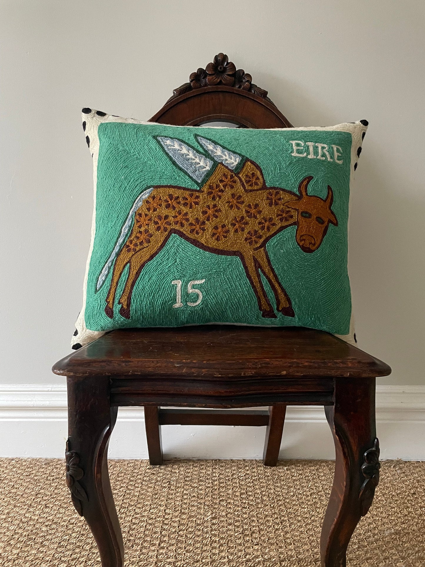 winged ox cushion cover (teal)