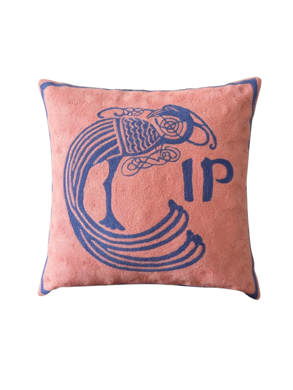 Celtic Plume Hand Embroidered Cushion Cover – Pink & Blue