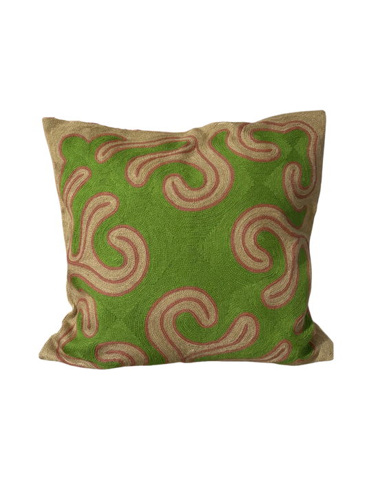 Hand-embroidered Konorchek cushion cover inspired by Kyrgyzstan's Konorchek canyons, wool and cotton, 50cm x 50cm

