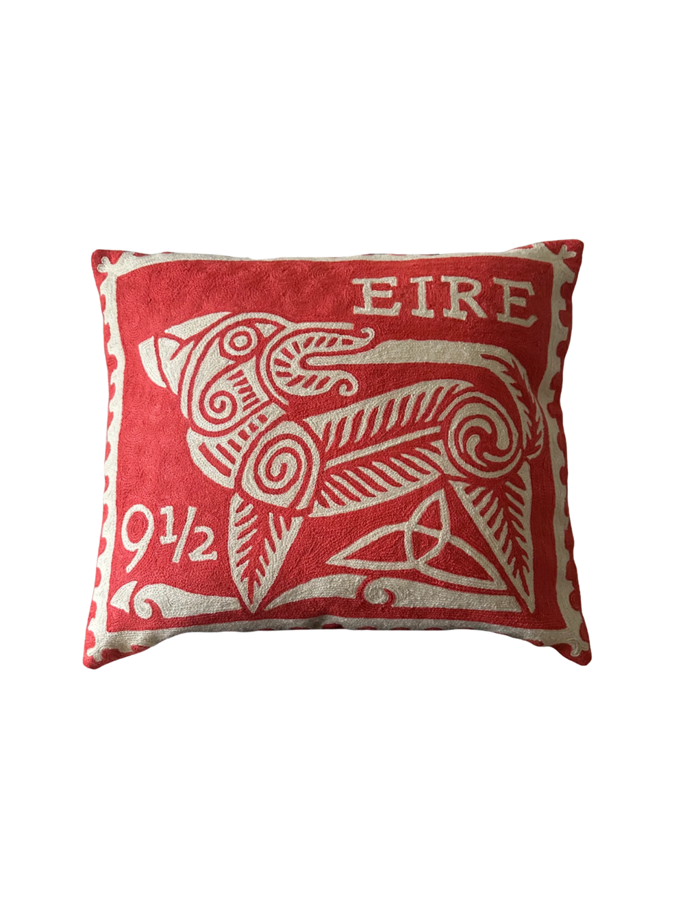 Celtic Dog Hand Embroidered Cushion Cover – Coral