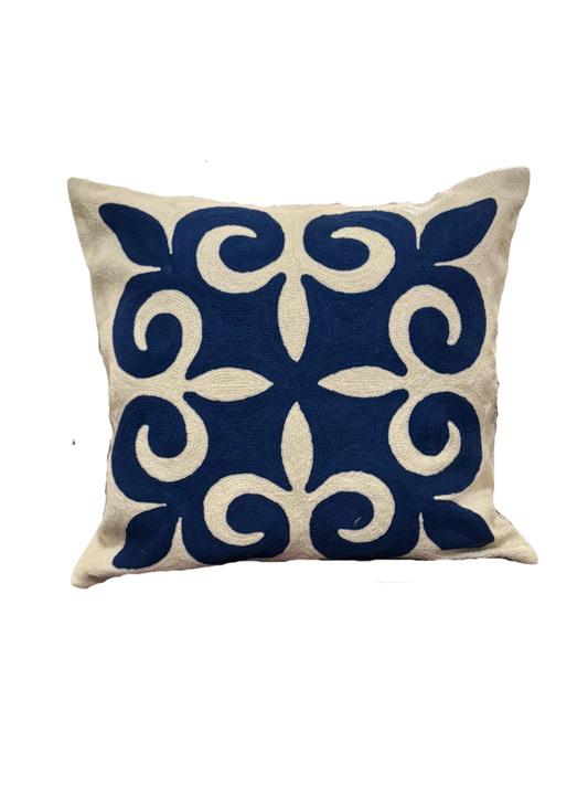 Hand-embroidered Naryn cushion cover inspired by Kyrgyzstan's Naryn river, wool and cotton, 50cm x 50cm

