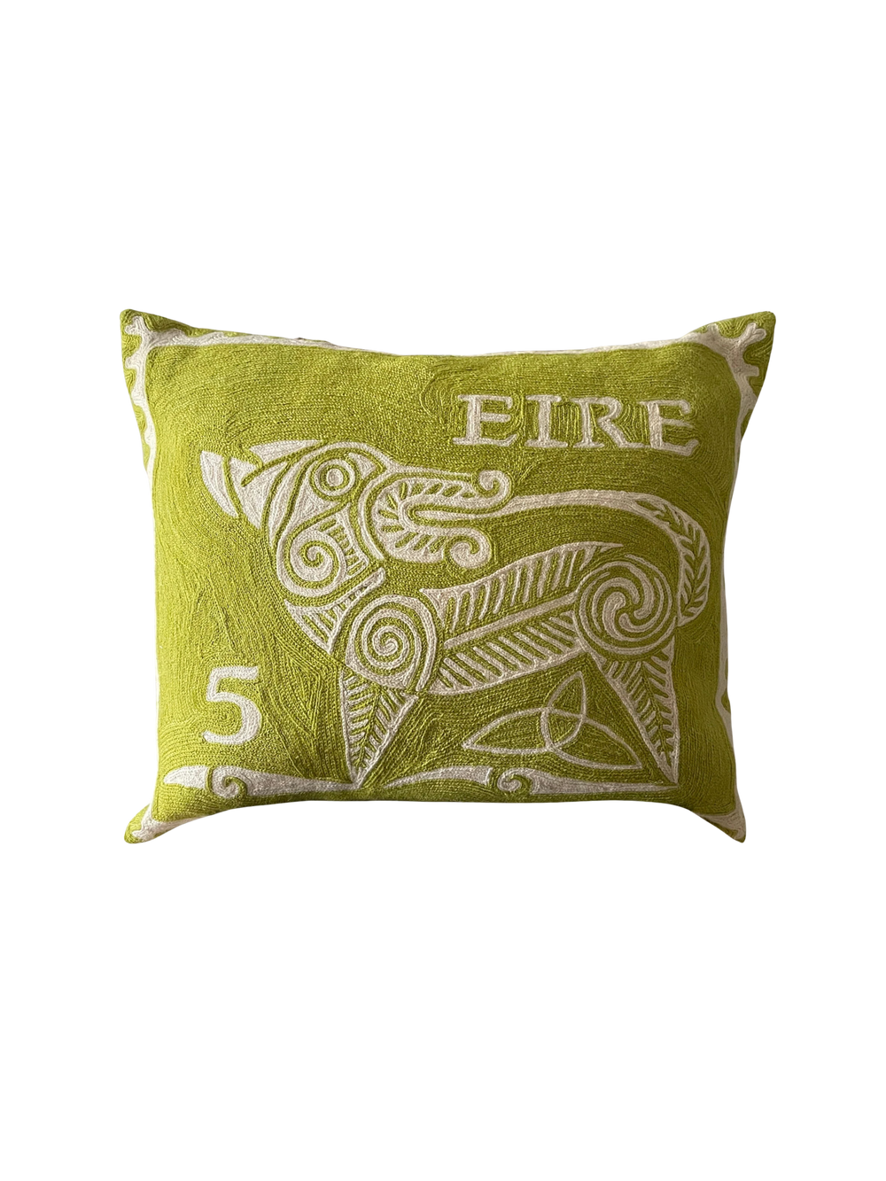 Celtic Dog Irish Stamp Hand Embroidered Cushion Cover – Green