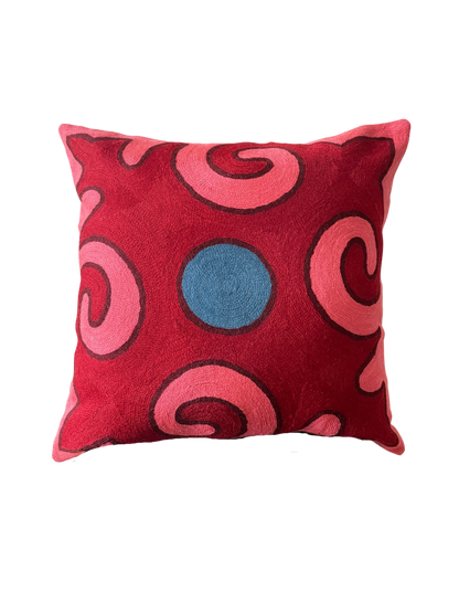 Hand-embroidered Issyk Kul cushion cover inspired by Kyrgyzstan's Issyk Kul lake, wool and cotton, 50cm x 50cm

