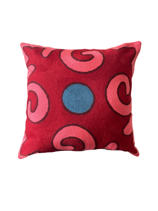 Hand-embroidered Issyk Kul cushion cover inspired by Kyrgyzstan's Issyk Kul lake, wool and cotton, 50cm x 50cm

