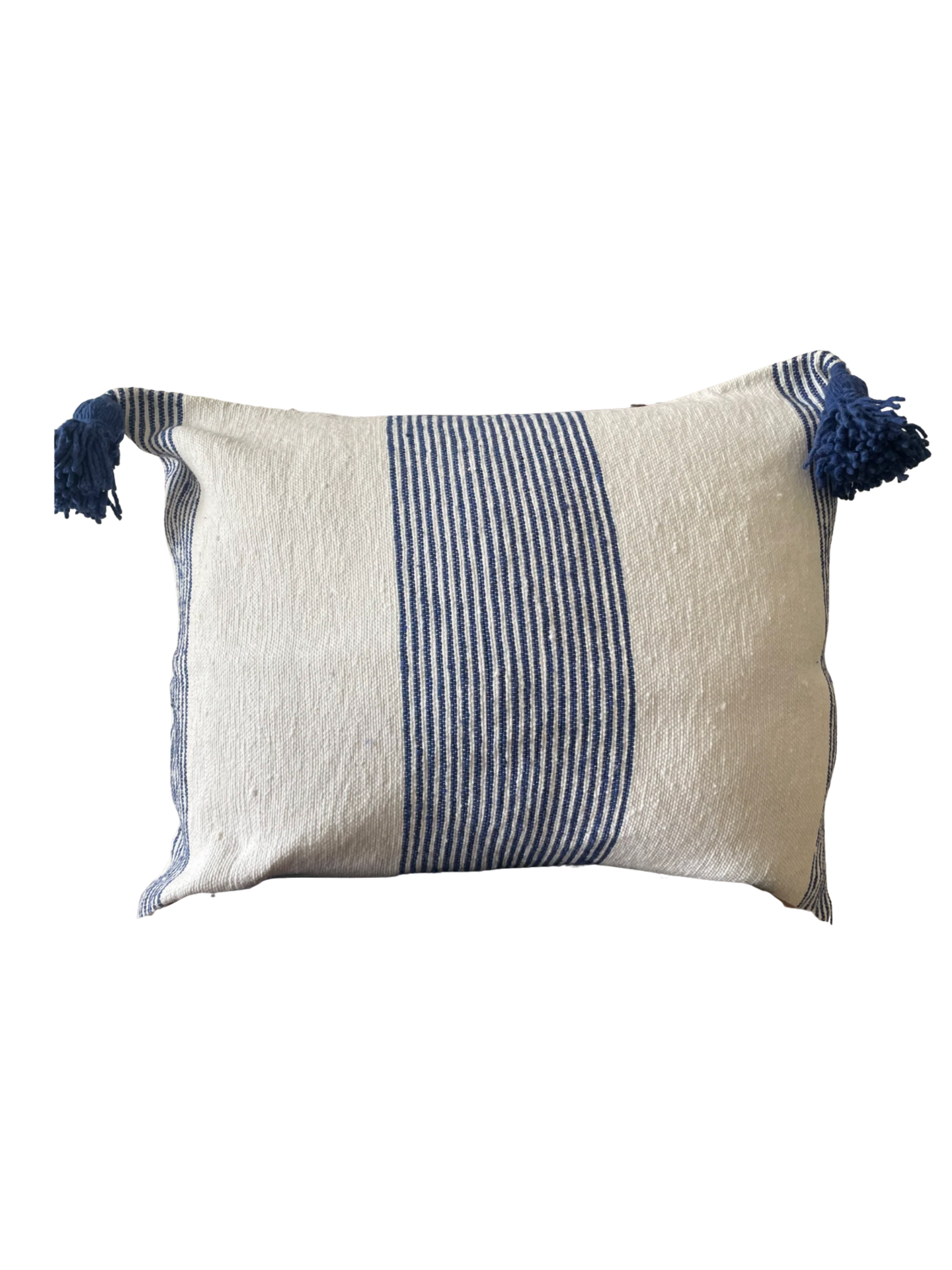 Hand-loomed Agadir Moroccan pom pom cushion cover, cotton, 45cm x 56cm


