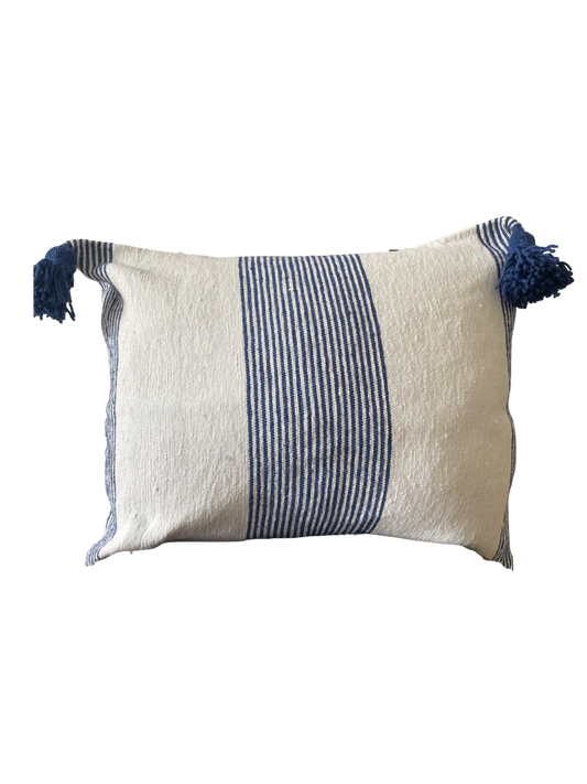 Hand-loomed Agadir Moroccan pom pom cushion cover, cotton, 45cm x 56cm

