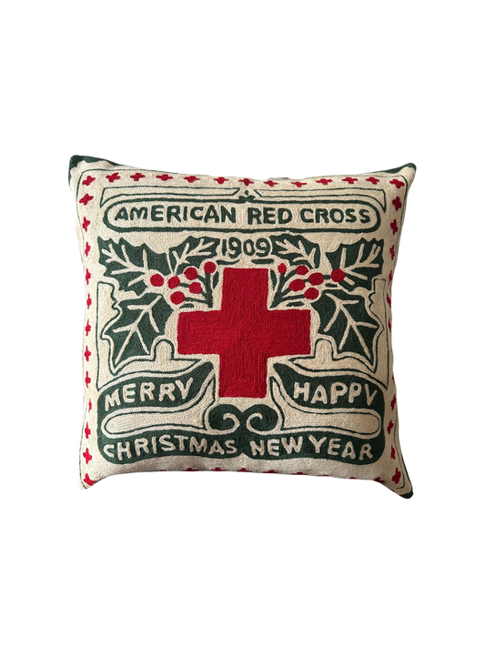 American Red Cross 1909 Christmas Seal Cushion Cover - Hand Embroidered