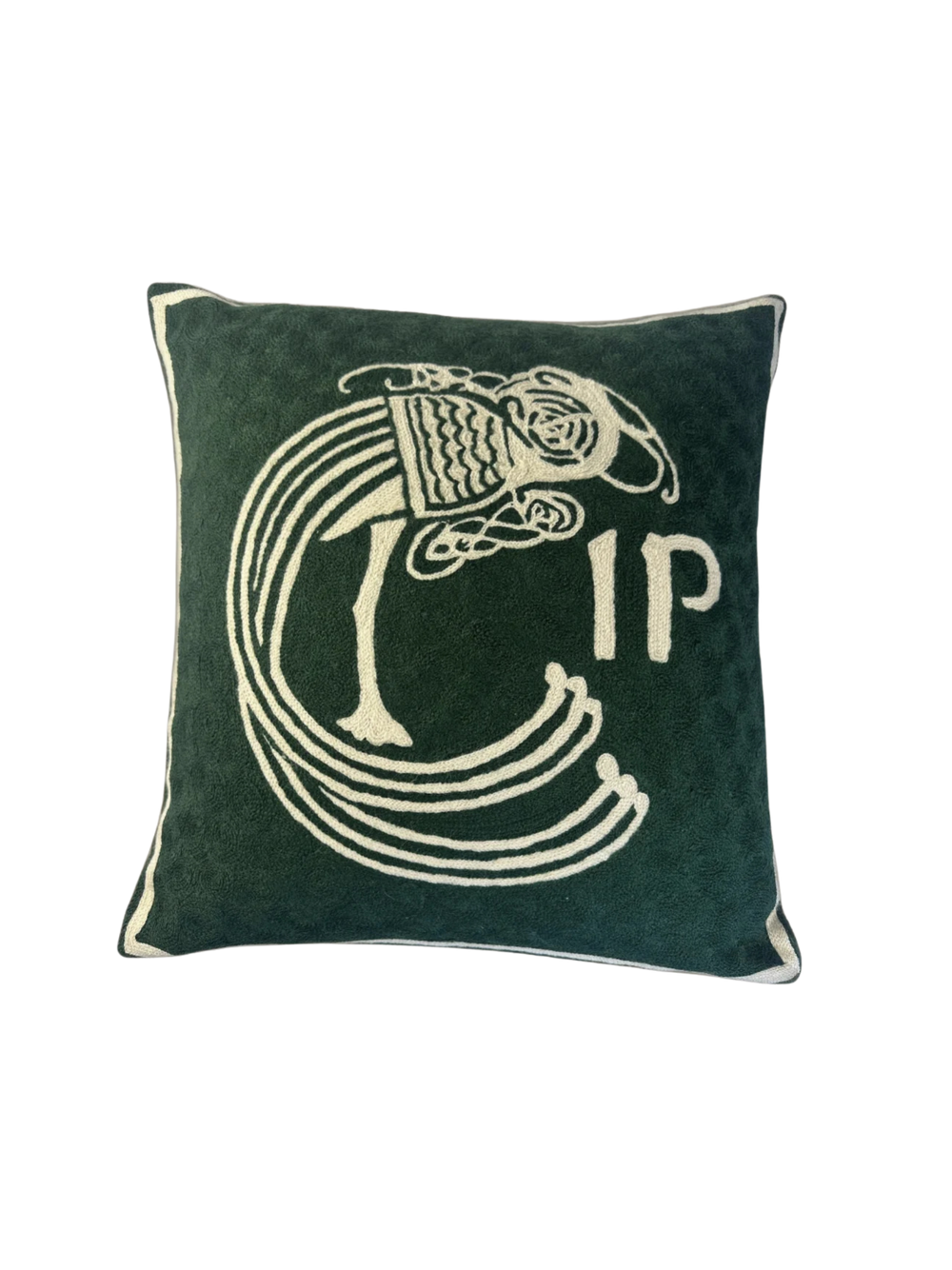 Celtic Plume Hand Embroidered Cushion Cover – Dark Green