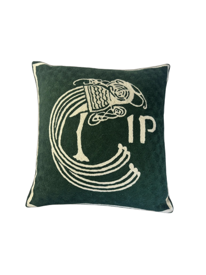 Celtic Plume Hand Embroidered Cushion Cover – Dark Green
