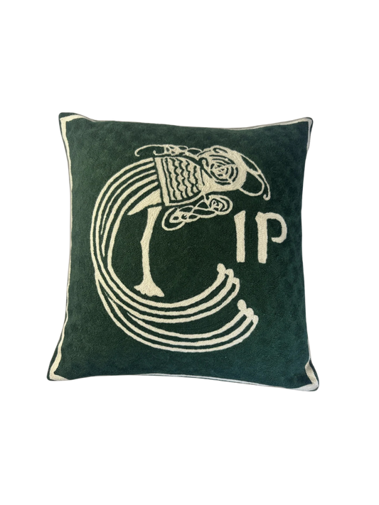 Celtic Plume Hand Embroidered Cushion Cover – Dark Green