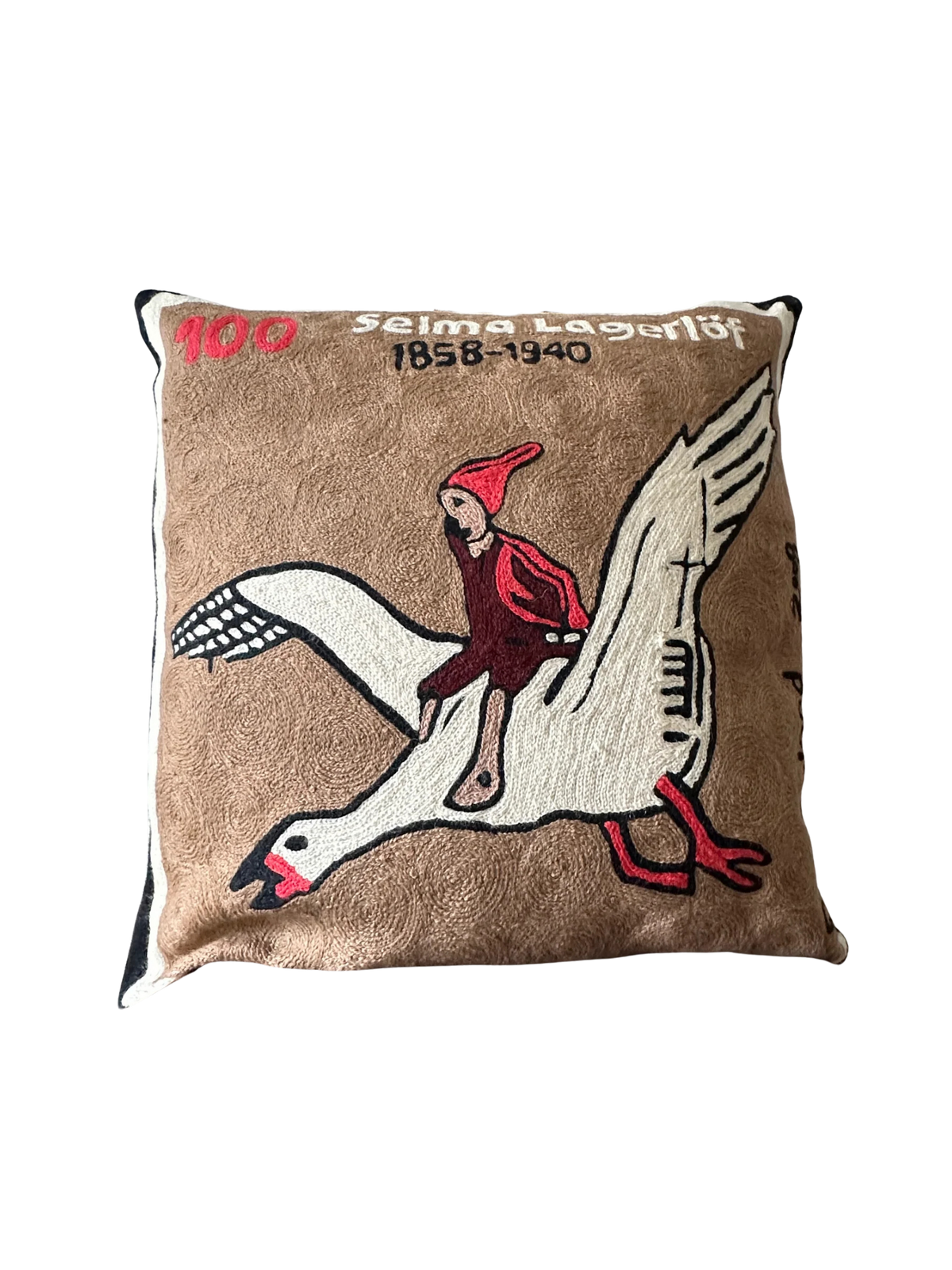 nils holgersson vintage stamp hand embroidered cushion cover