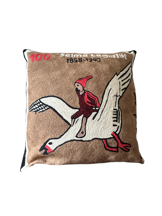 Nils Holgersson Vintage Stamp Hand Embroidered Cushion Cover