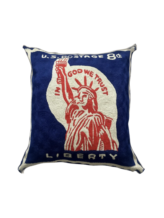 Statue of Liberty 1954 US Stamp Hand Embroidered Cushion Cover