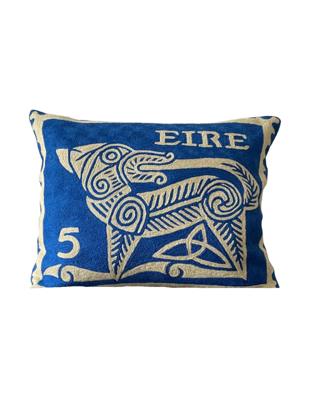 Celtic Dog Irish Stamp Hand Embroidered Cushion Cover – Atlantic Blue