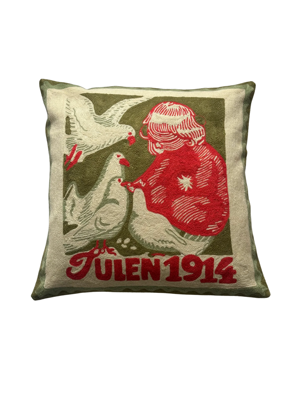 Child and Doves Vintage Danish Christmas Seal Hand Embroidered Cushion Cover