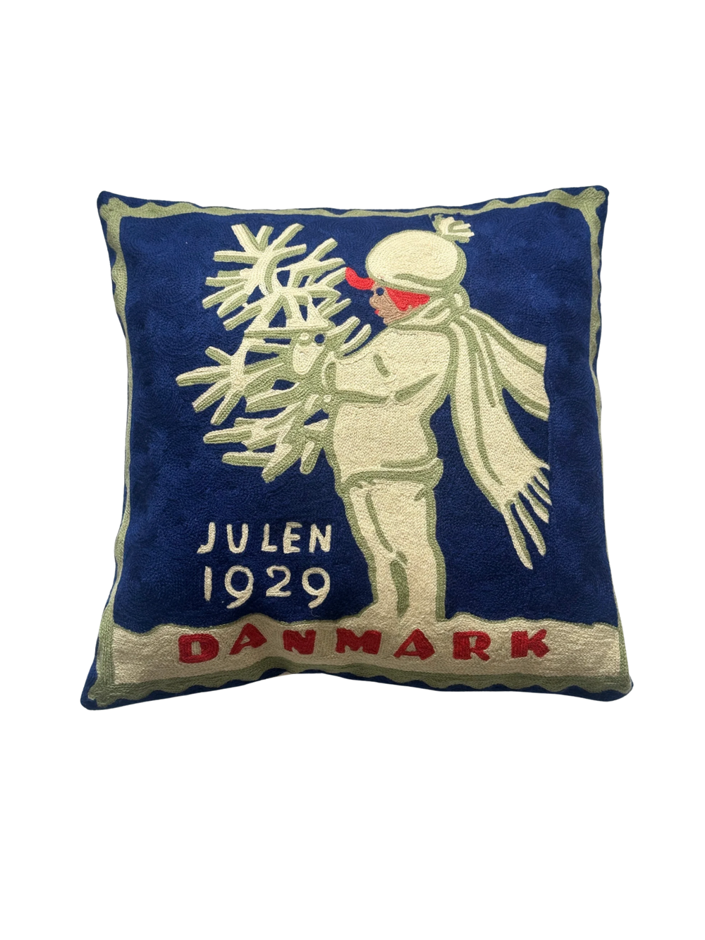 Nordic Winter Vintage Danish Christmas Seal Hand Embroidered Cushion Cover