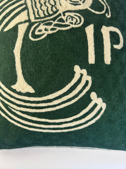 Celtic Plume Hand Embroidered Cushion Cover – Dark Green