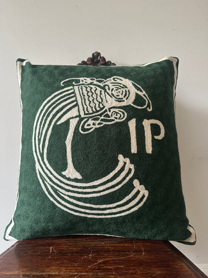 Celtic Plume Hand Embroidered Cushion Cover – Dark Green
