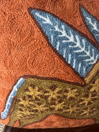 Winged Ox Irish Stamp Hand Embroidered Cushion Cover – Rust