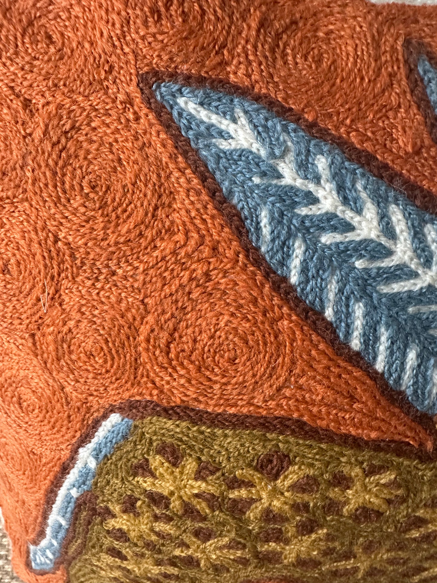 winged ox irish stamp hand embroidered cushion cover – rust