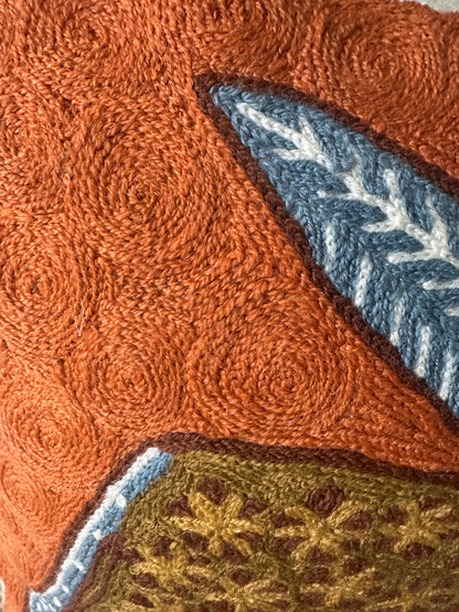 Winged Ox Irish Stamp Hand Embroidered Cushion Cover – Rust