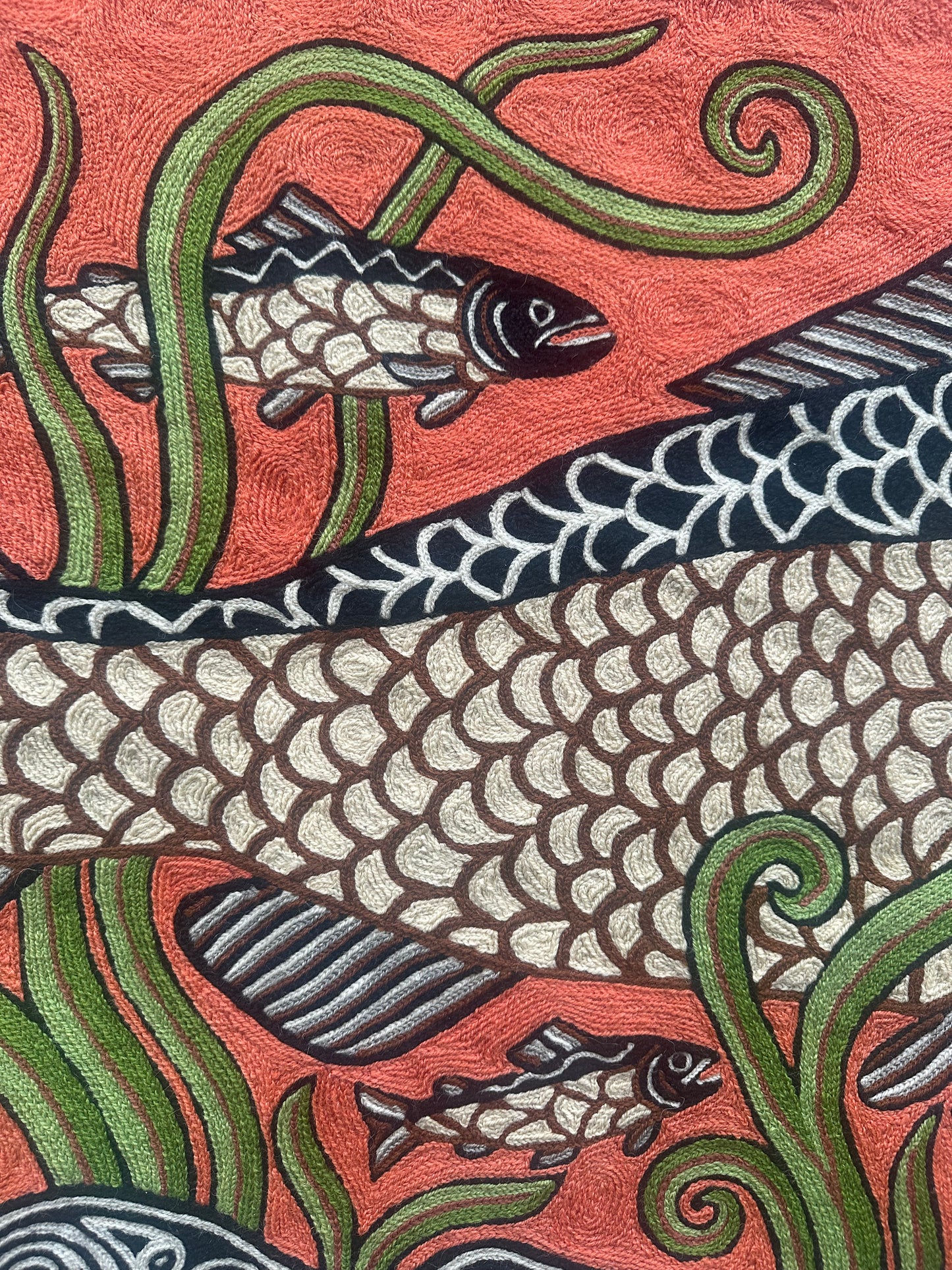 hand-embroidered salmon of knowledge celtic tapestry – irish mythology wall hanging