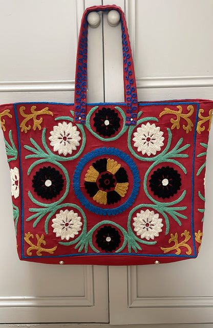 Large Hand embroidered Tote Bag