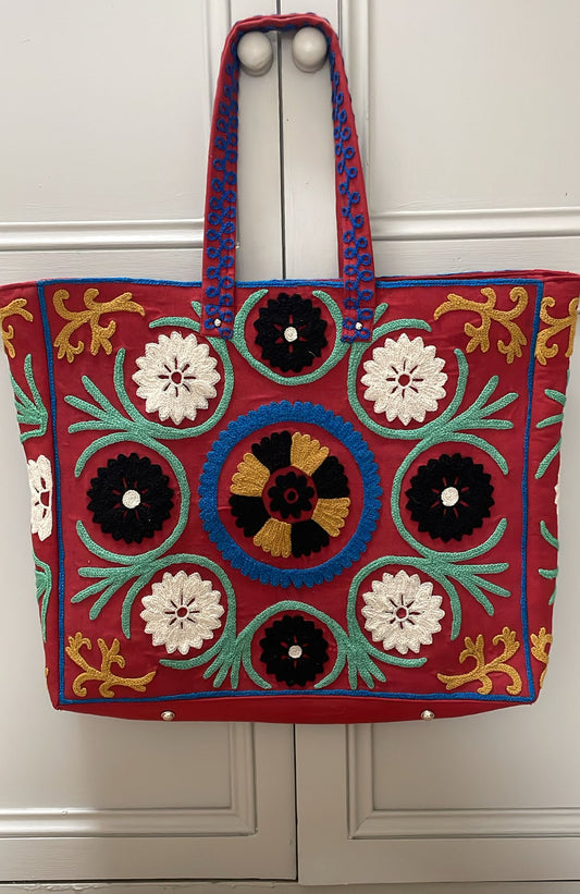 Large Hand embroidered Tote Bag