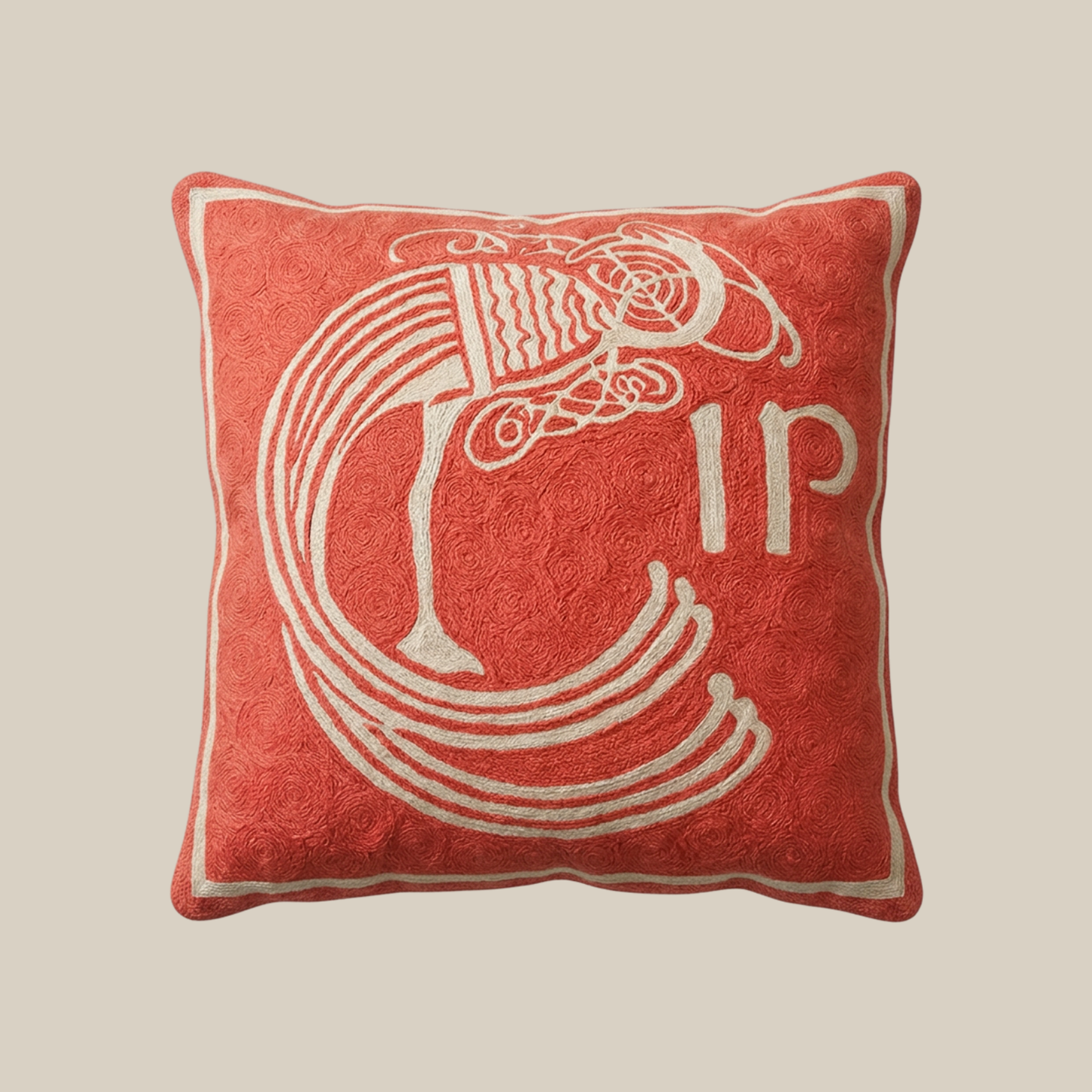 celtic plume irish 1p coin hand embroidered cushion cover – salmon pink