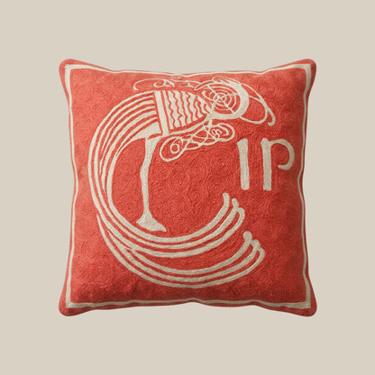 Celtic Plume Irish 1p Coin Hand Embroidered Cushion Cover – Salmon Pink