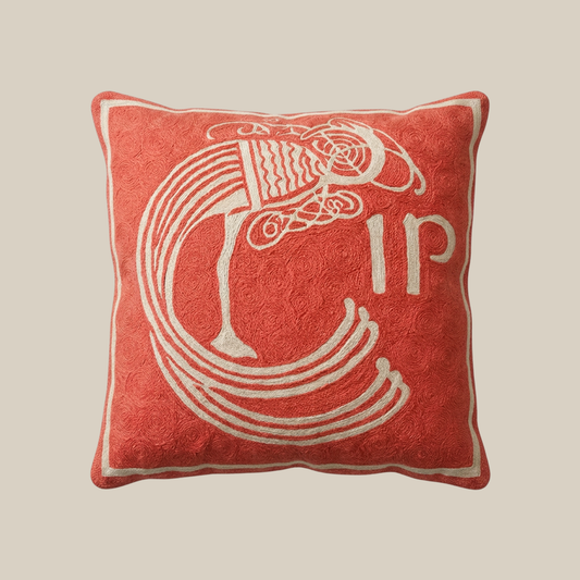 Celtic Plume Irish 1p Coin Hand Embroidered Cushion Cover – Salmon Pink