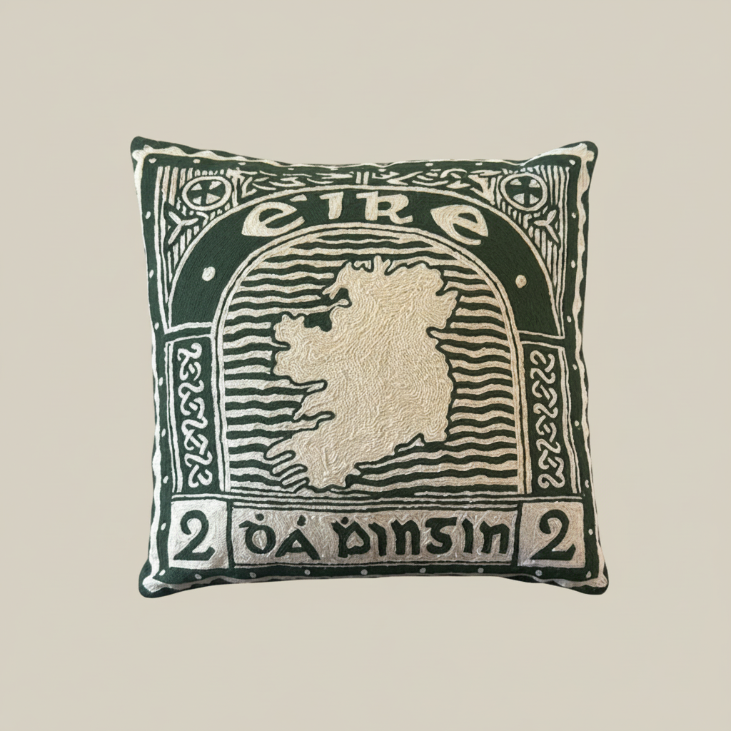 irish free state stamp hand embroidered cushion cover