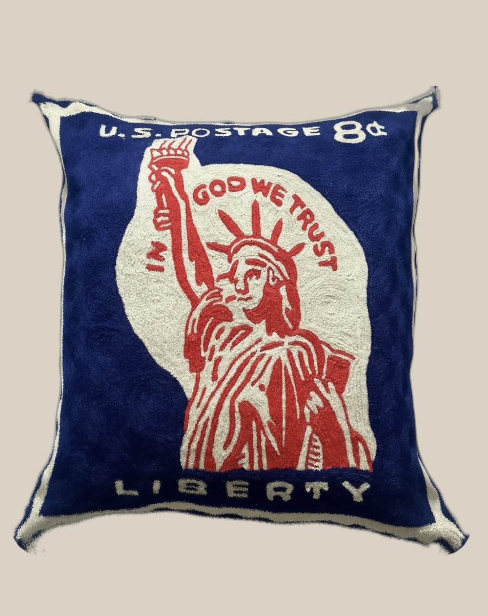 Statue of Liberty 1954 US Stamp Hand Embroidered Cushion Cover
