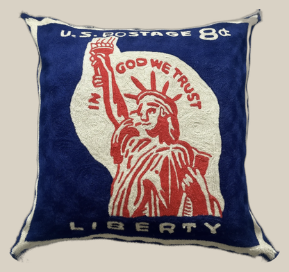 Statue of Liberty 1954 US Stamp Hand Embroidered Cushion Cover